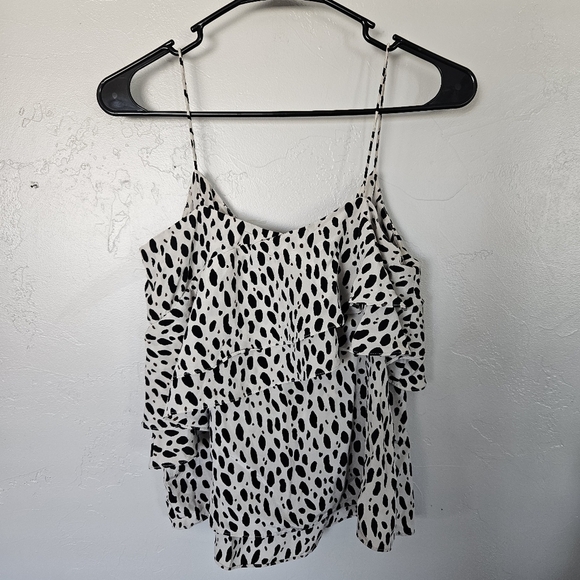 J.Crew Women's 4 100% Silk Stylish Black White Polka Dot Tank Top Ruffle Blouse - Picture 6 of 7